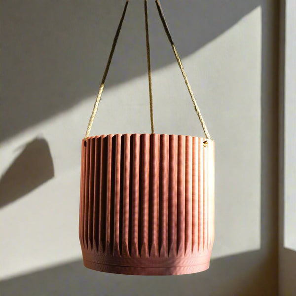 Mid Century Ribbed Hanging Plant Pots Modern Indoor Outdoor Decor