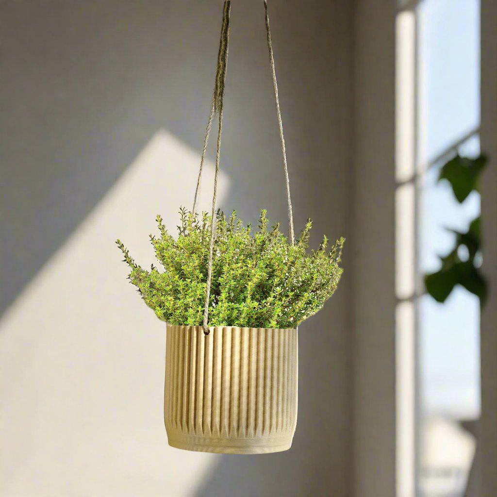 Mid Century Ribbed Hanging Plant Pots Modern Indoor Outdoor Decor