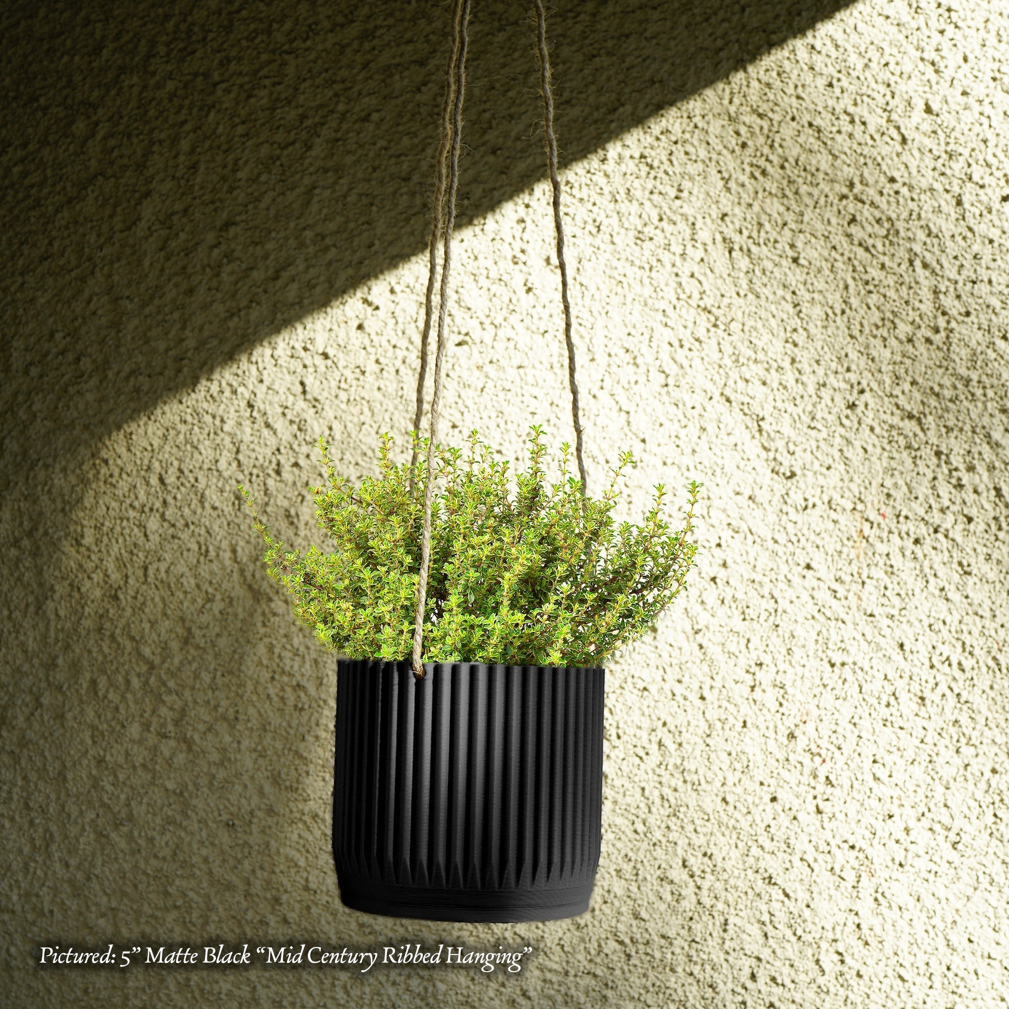 Mid Century Ribbed Hanging Plant Pots Modern Indoor Outdoor Decor
