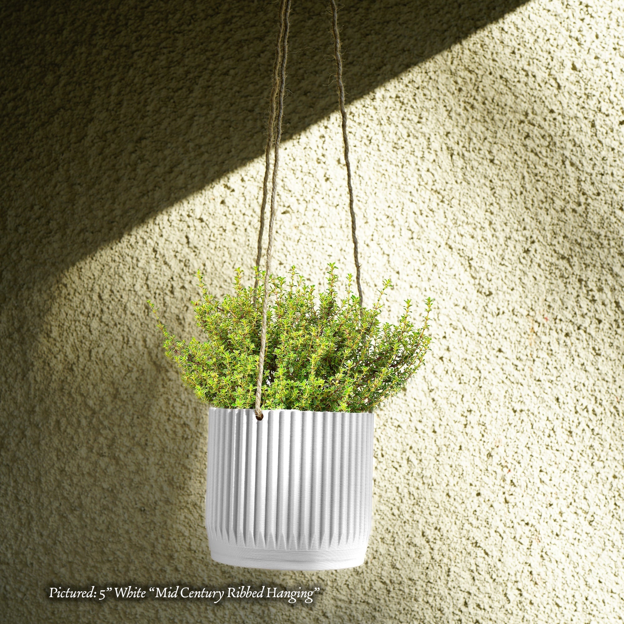 Mid Century Ribbed Hanging Plant Pots Modern Indoor Outdoor Decor